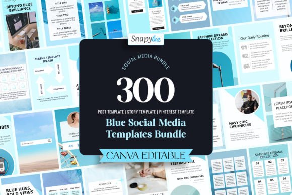 300 Blue Social Media Templates Bundle: Elevate Your Brand