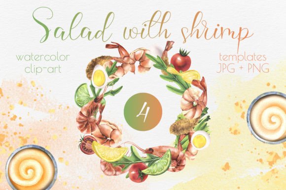 Bringing Culinary Art to Life: Shrimp with Dishes Watercolor Templates for Modern Design